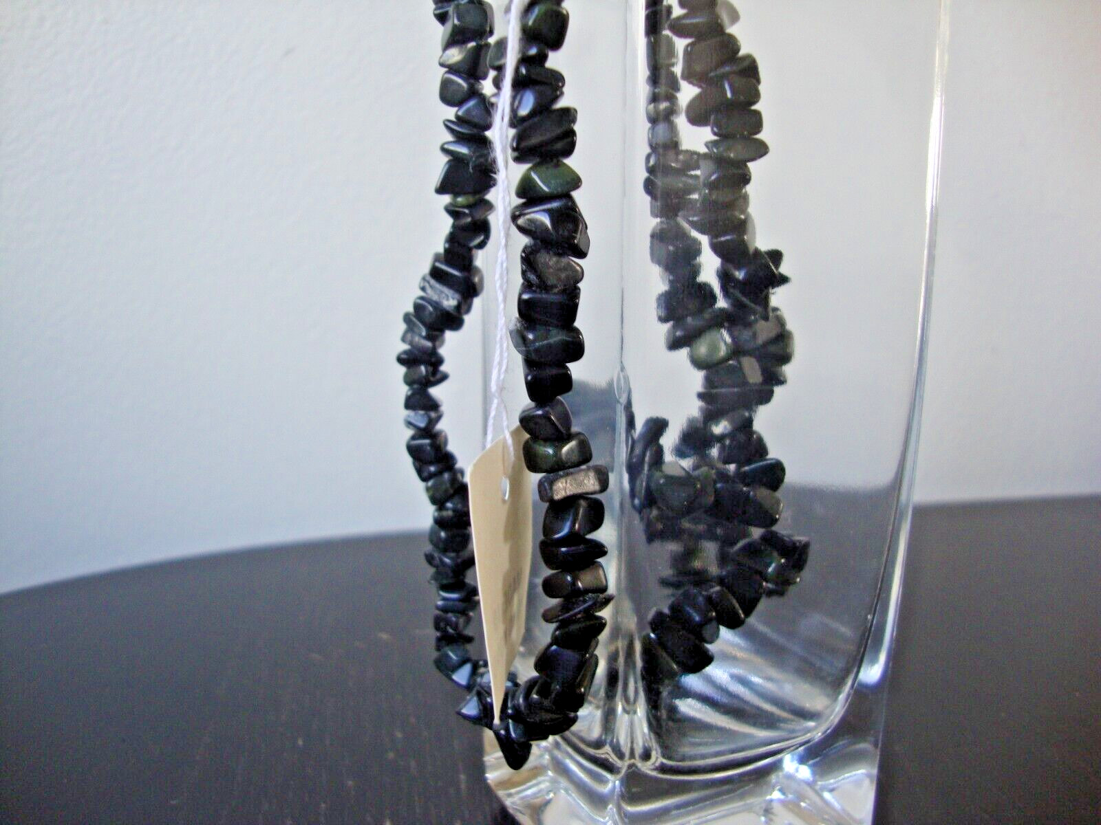 VINTAGE HONG KONG HANDMADE DARK GREEN NEPHRITE JADE CHIPS 35″ ENDLESS NECKLACE