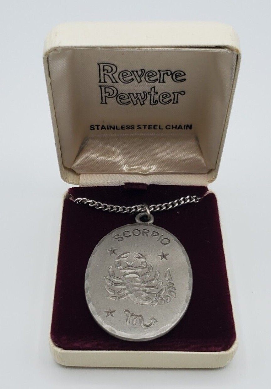 Vintage Revere Pewter Scorpio Zodiac Pendant w/24″ Stainless Steel Chain
