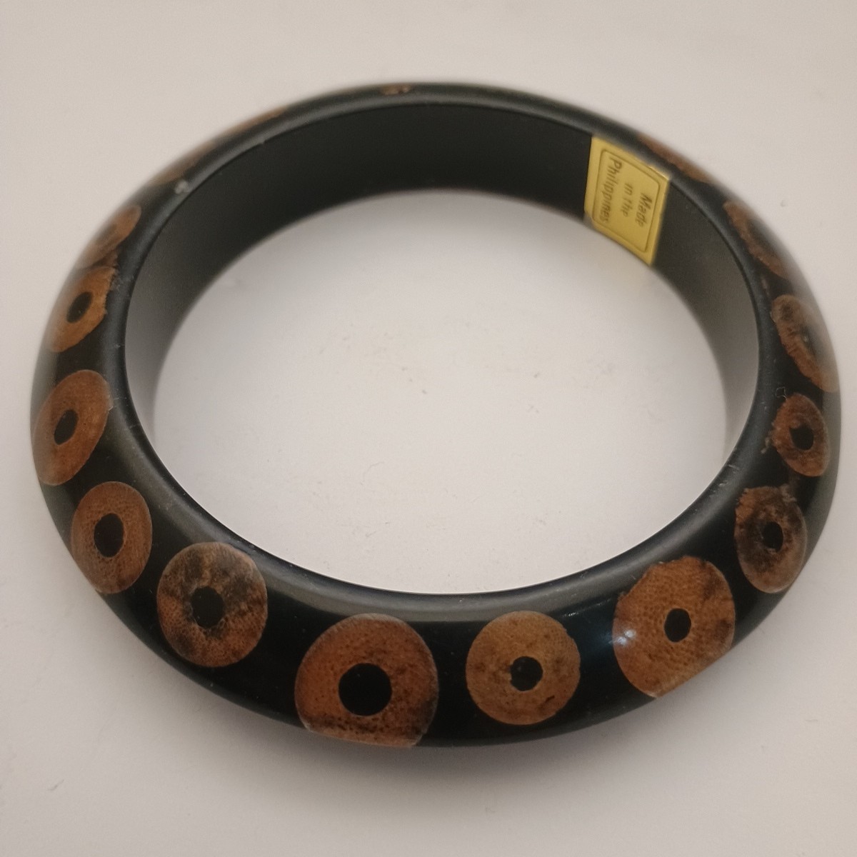 Vintage Bangle Bracelet Bamboo Circles Lucite Knife Edge Made In Philippines