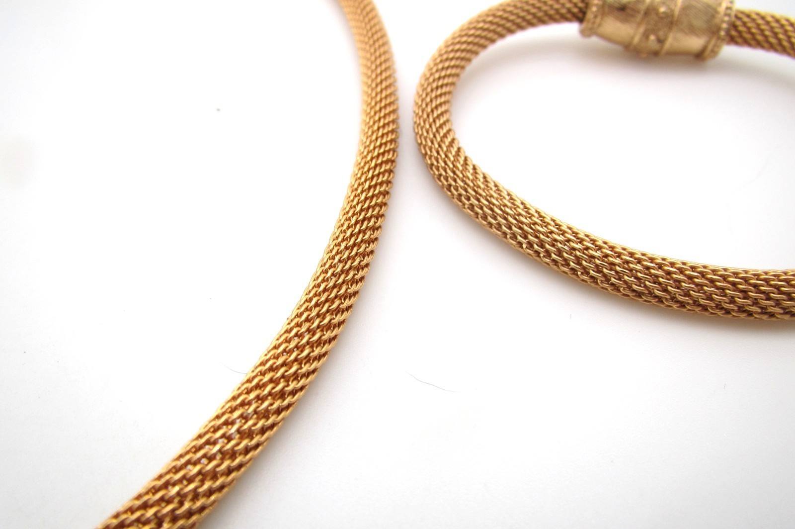 Vtg? Gold Tone Woven Mesh Chain Necklace & Bracelet w/Ornate Clasp