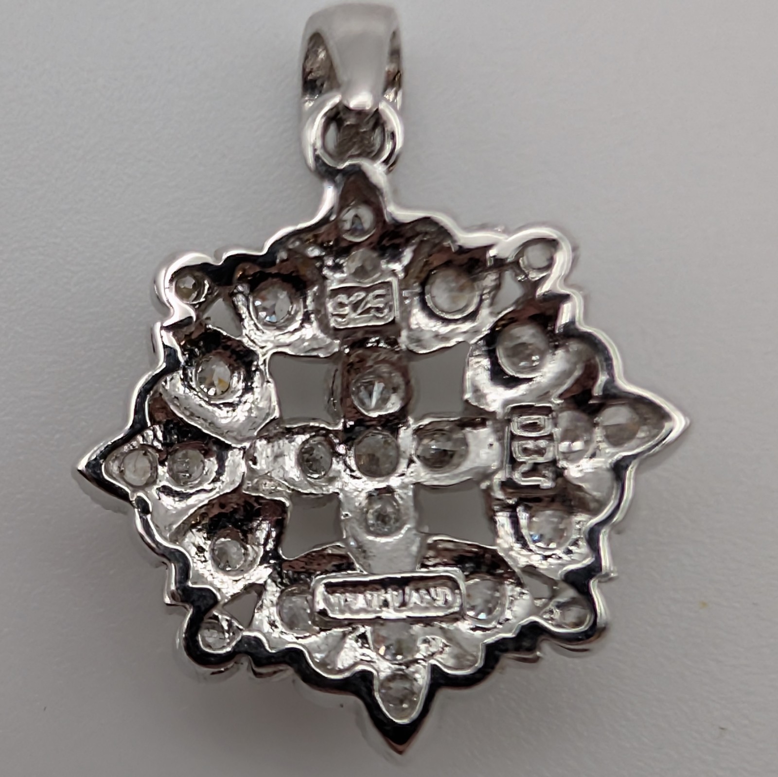 Vintage DBJ 925 Sterling Silver CZ Medallion Pendant Starburst Art-Deco Charm 3g