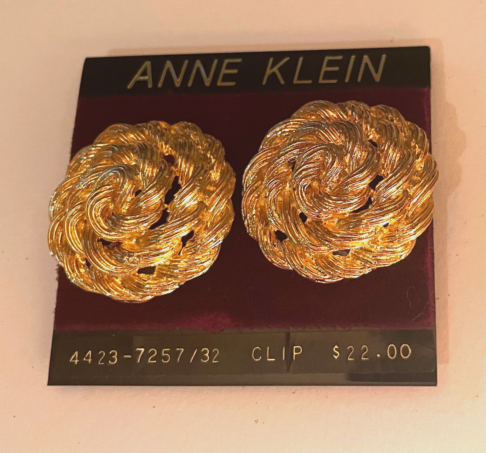 Vintage Anne Klein Gold-tone textured Multi Strand Rope Design clip-on Earrings.