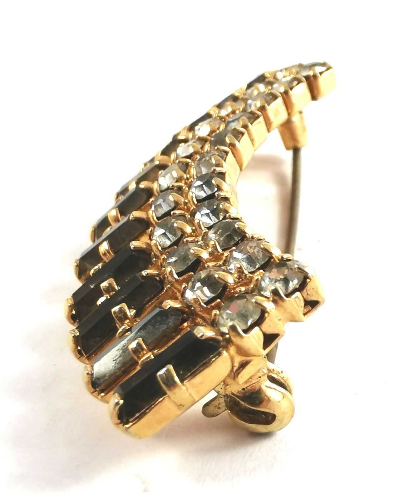 Brooch Vintage Czech Pin Glass Rhinestone Art Deco Gilded Brass Handmade Brooch