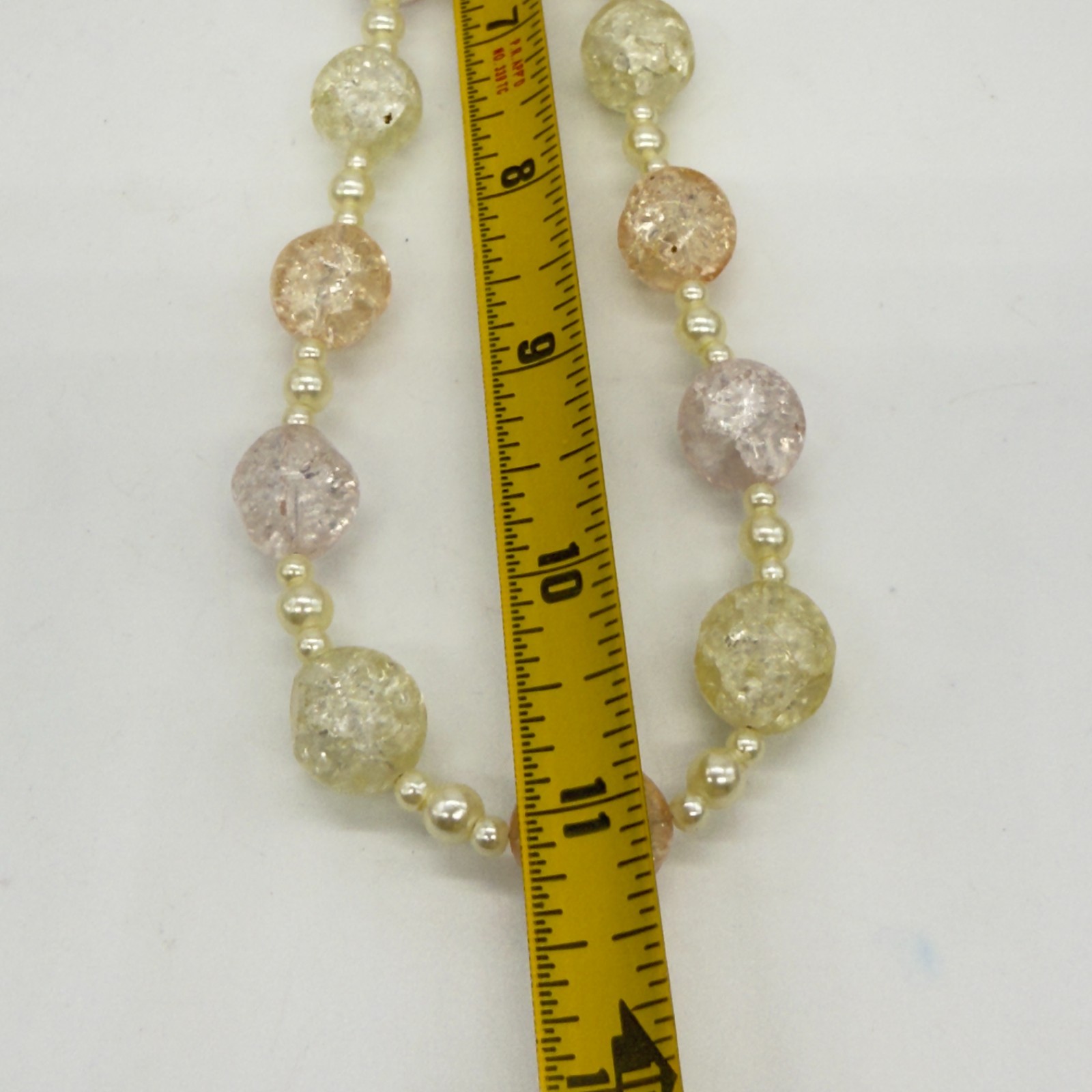 Vintage Necklace Crackle Bead Pastel Colors 22 Inches Faux Pearls Spring