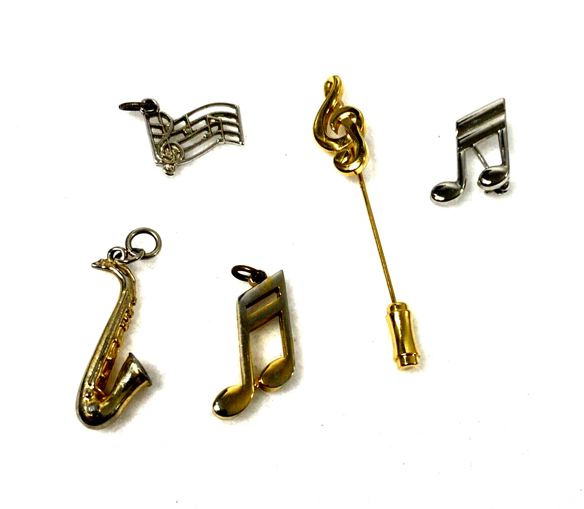 Lot of 5 Stick Pin Charms Musical Notes Pin Vintage Jewelry Gift