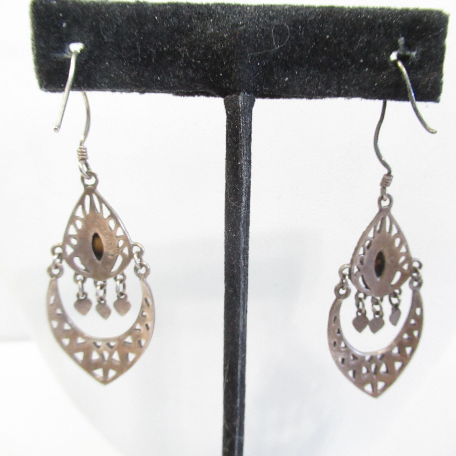 Sterling Silver Vintage 925 Pierced Earrings White Stone Dangles Gypsy Boho