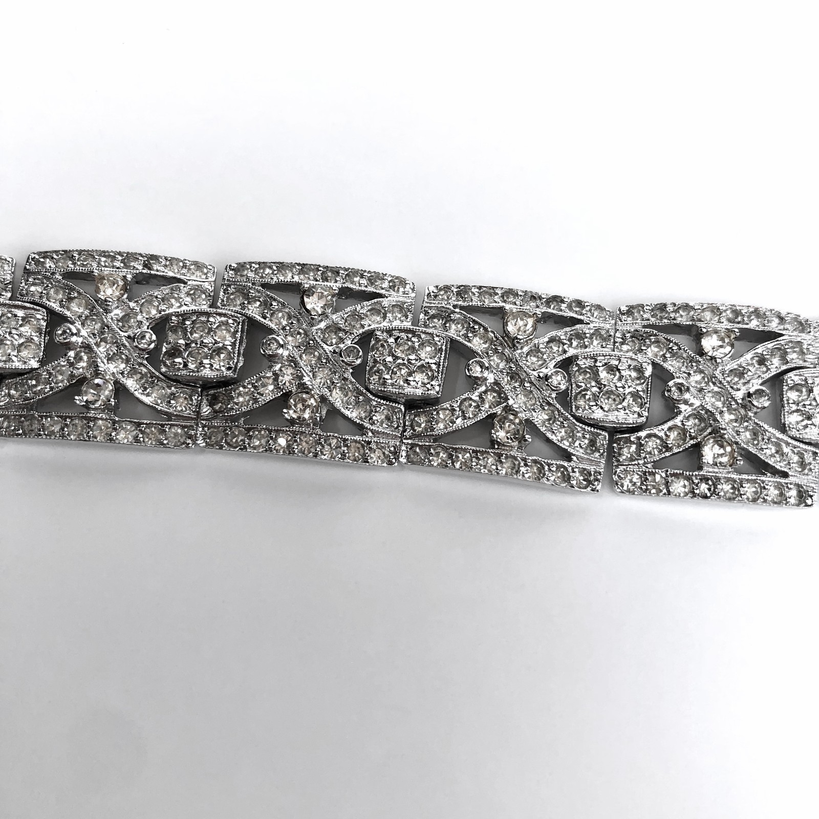 Vintage Art Deco Rhinestone Bracelet Geometric Panels Safety Chain Clasp