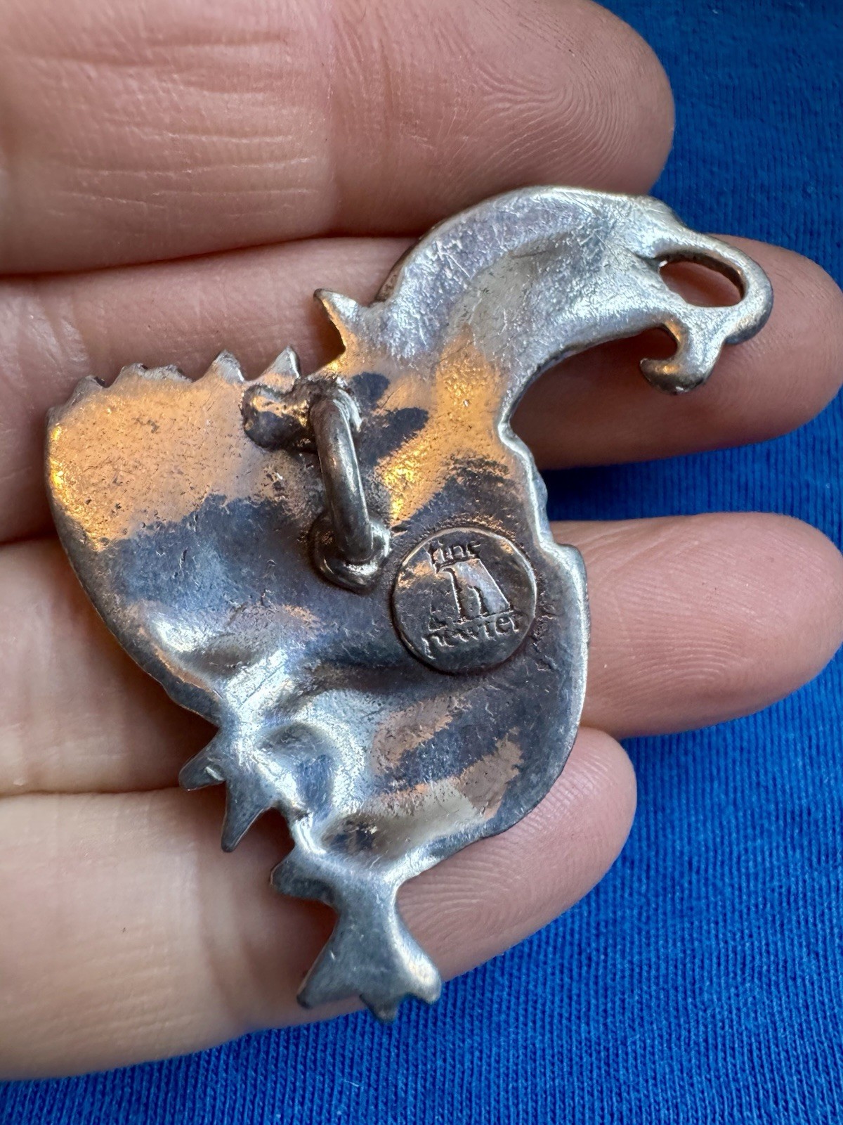 Vintage pewter rooster pendent 2 X 1 1/2 inch