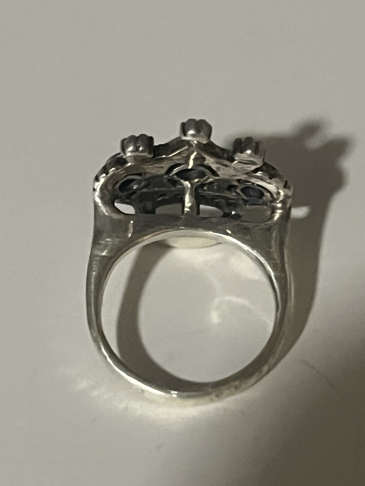 Vintage Sterling Silver 925 Crown Ring Red Stones Marcasite