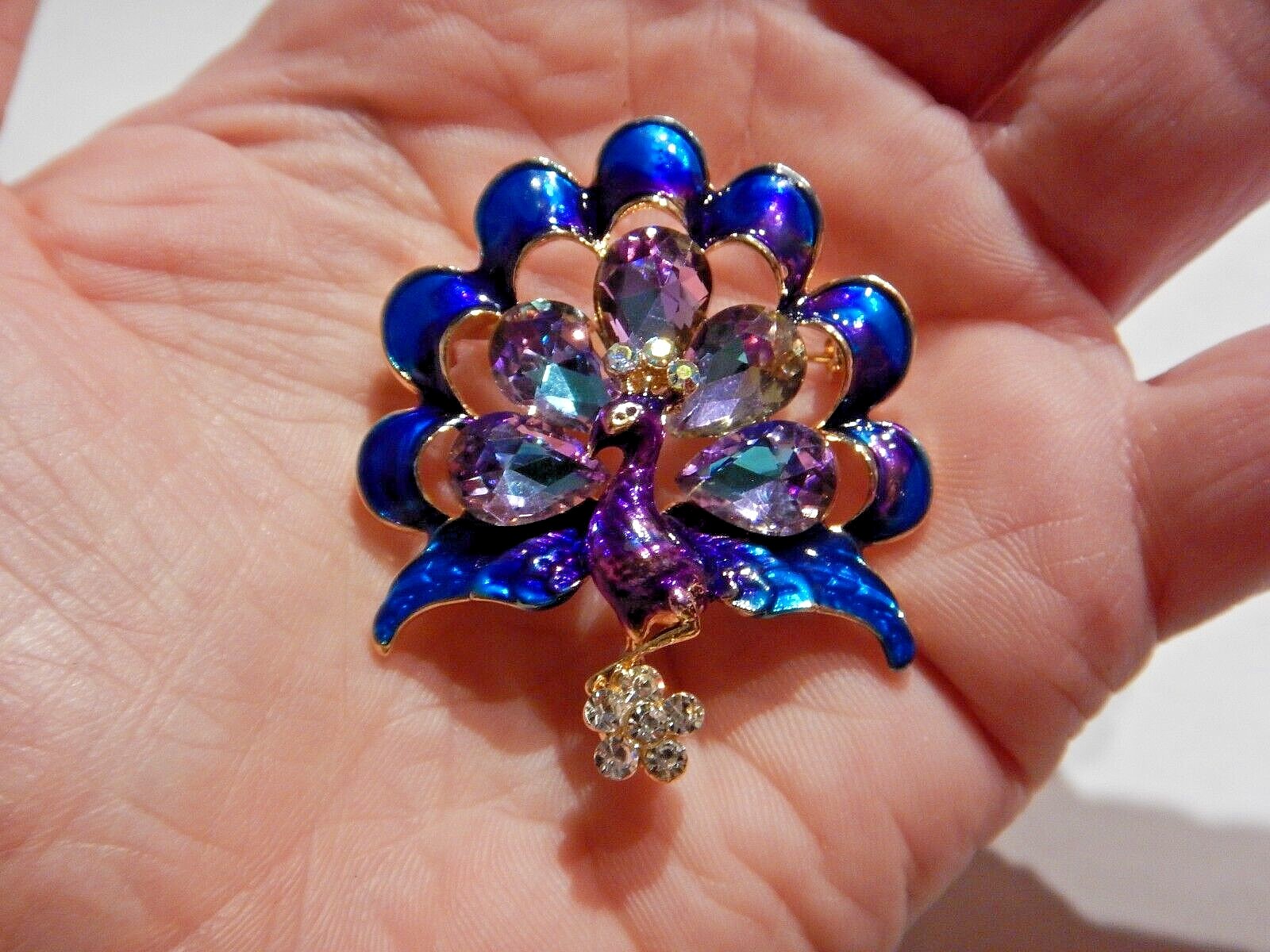 1PC Vintage Style Peacock Bird Rhinestone Crystal Cyan Brooch Pin Pendant Gift