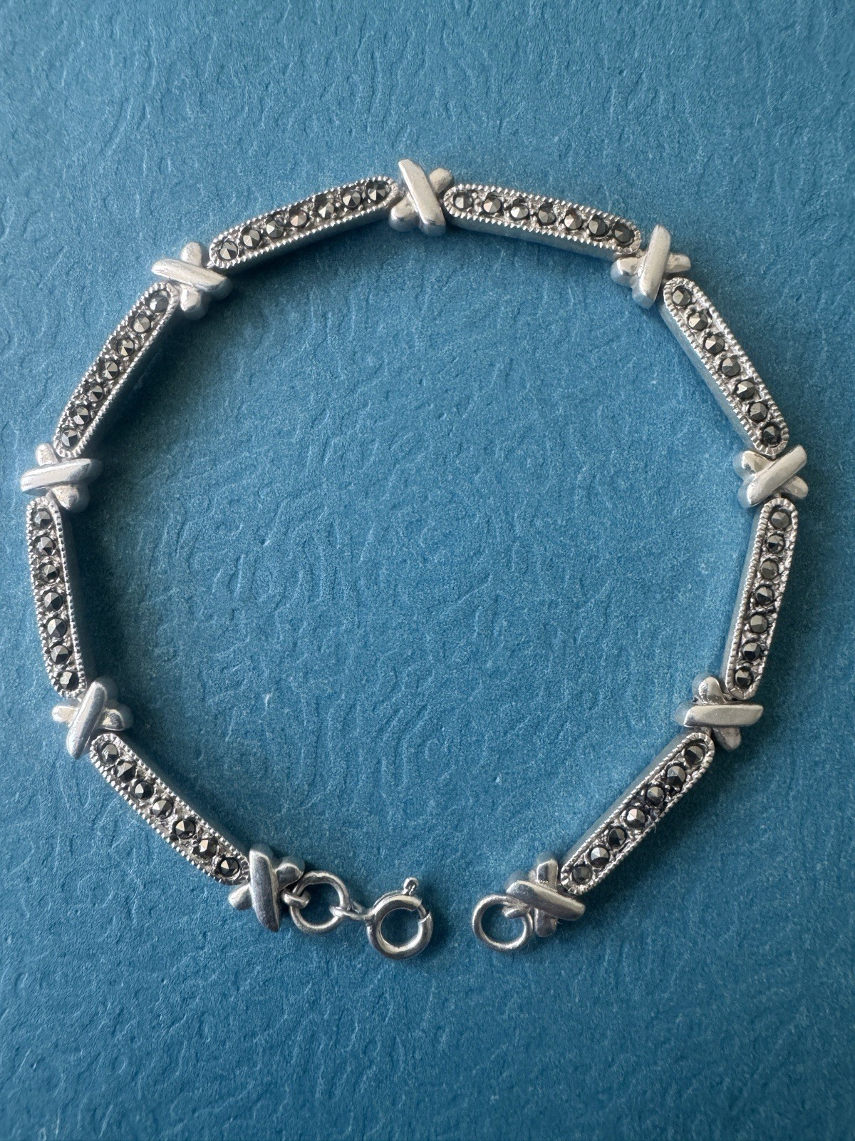 VINTAGE DBJ Designer .925 Sterling Silver & Marcasite Panel Bracelet