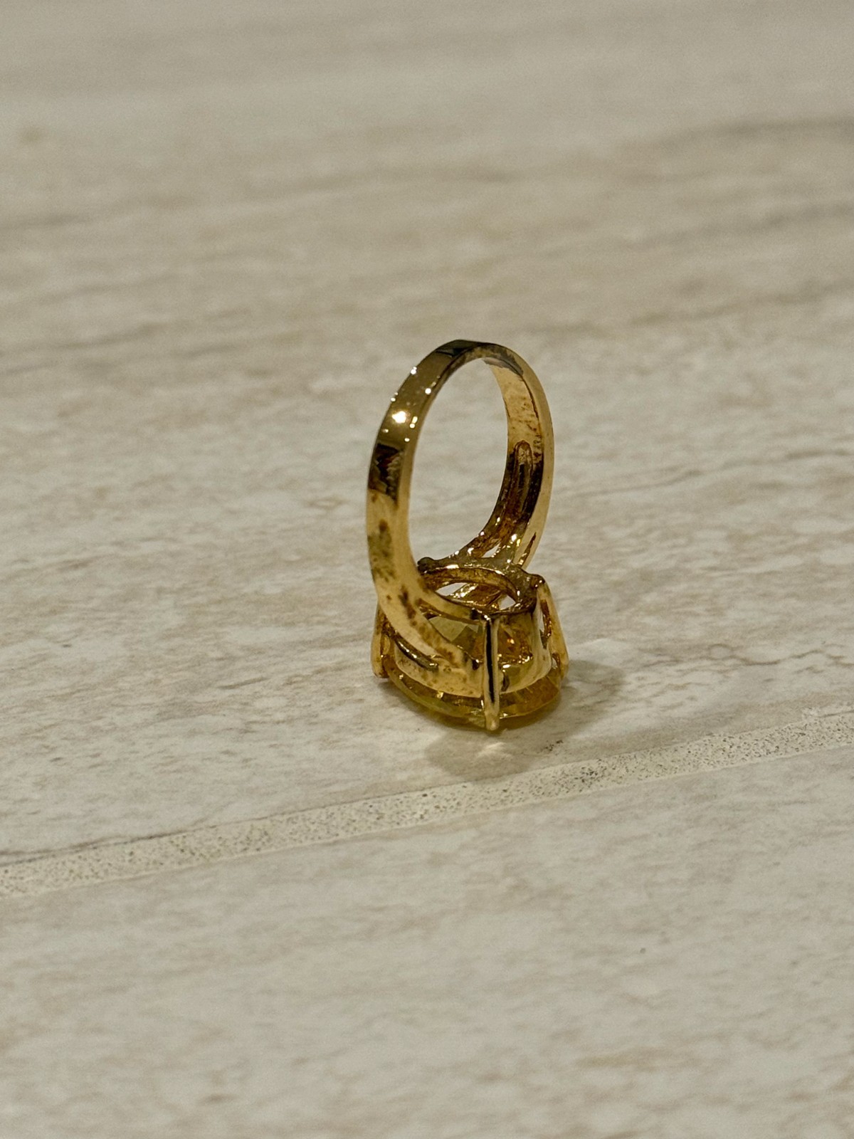 VTG Gold Tone Ring Size 7.5 Citrine Cubic Zirconia Pear Trillion Cut 925 Silver
