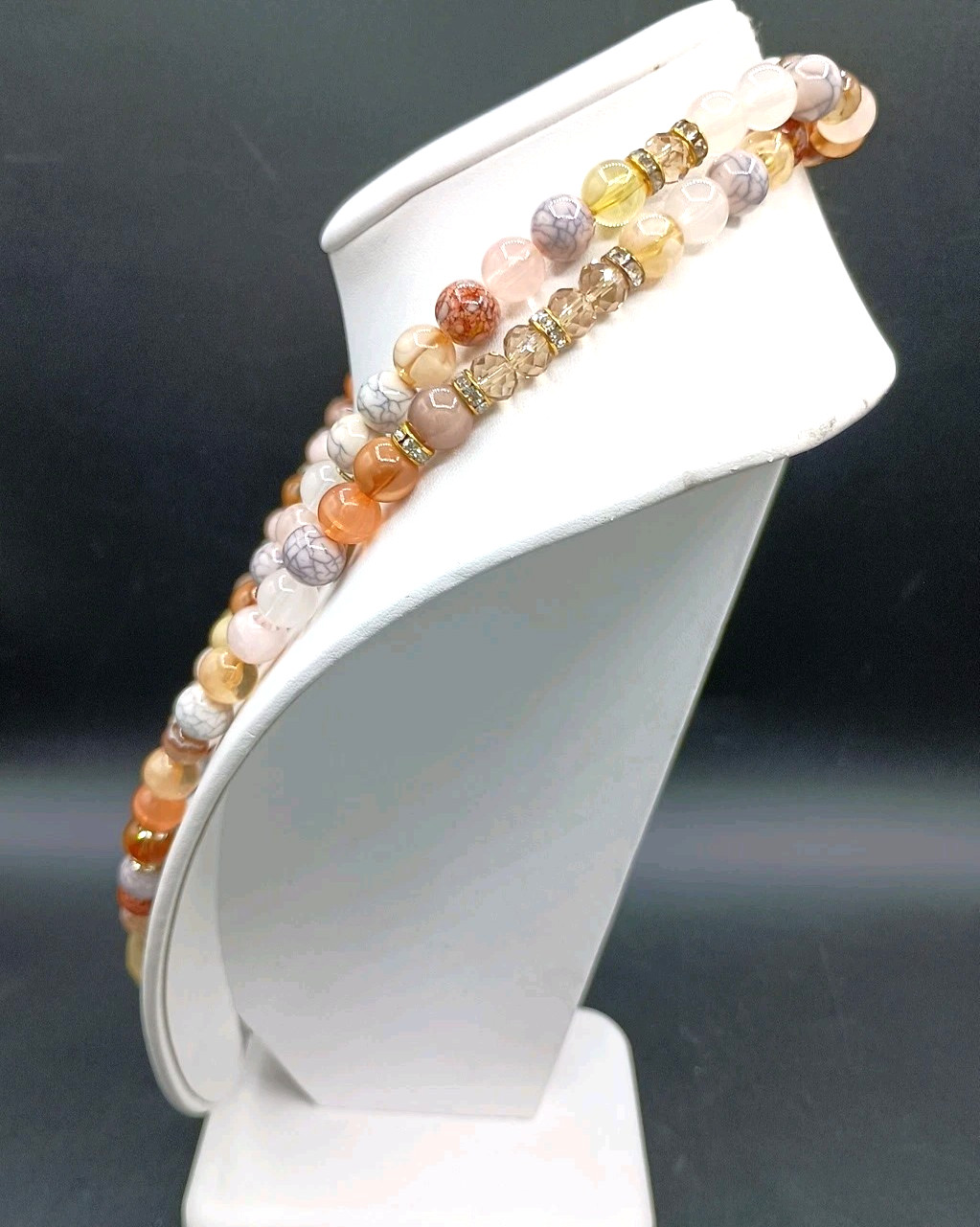 Chicos Multicolor Beaded Charm Station Stretch Necklace Crystal Flapper Long 42″