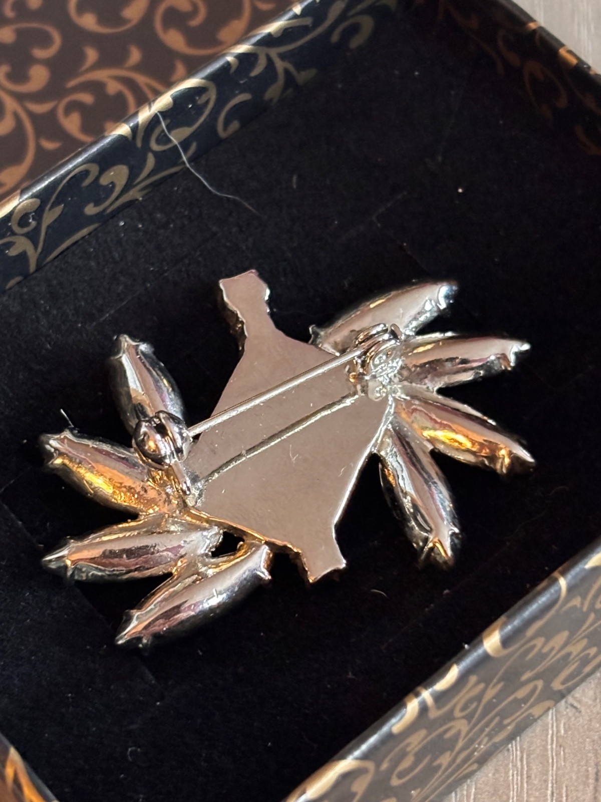 Vintage Silver Tone Brooch Red and Clear Rhinestone Accents