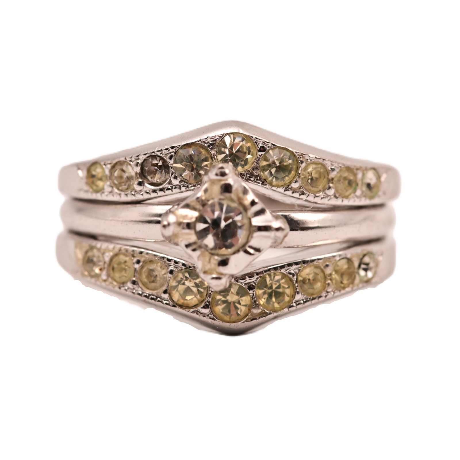 Original Vintage Designer Sterling Silver Moissanite Gemstone Estate Double Ring