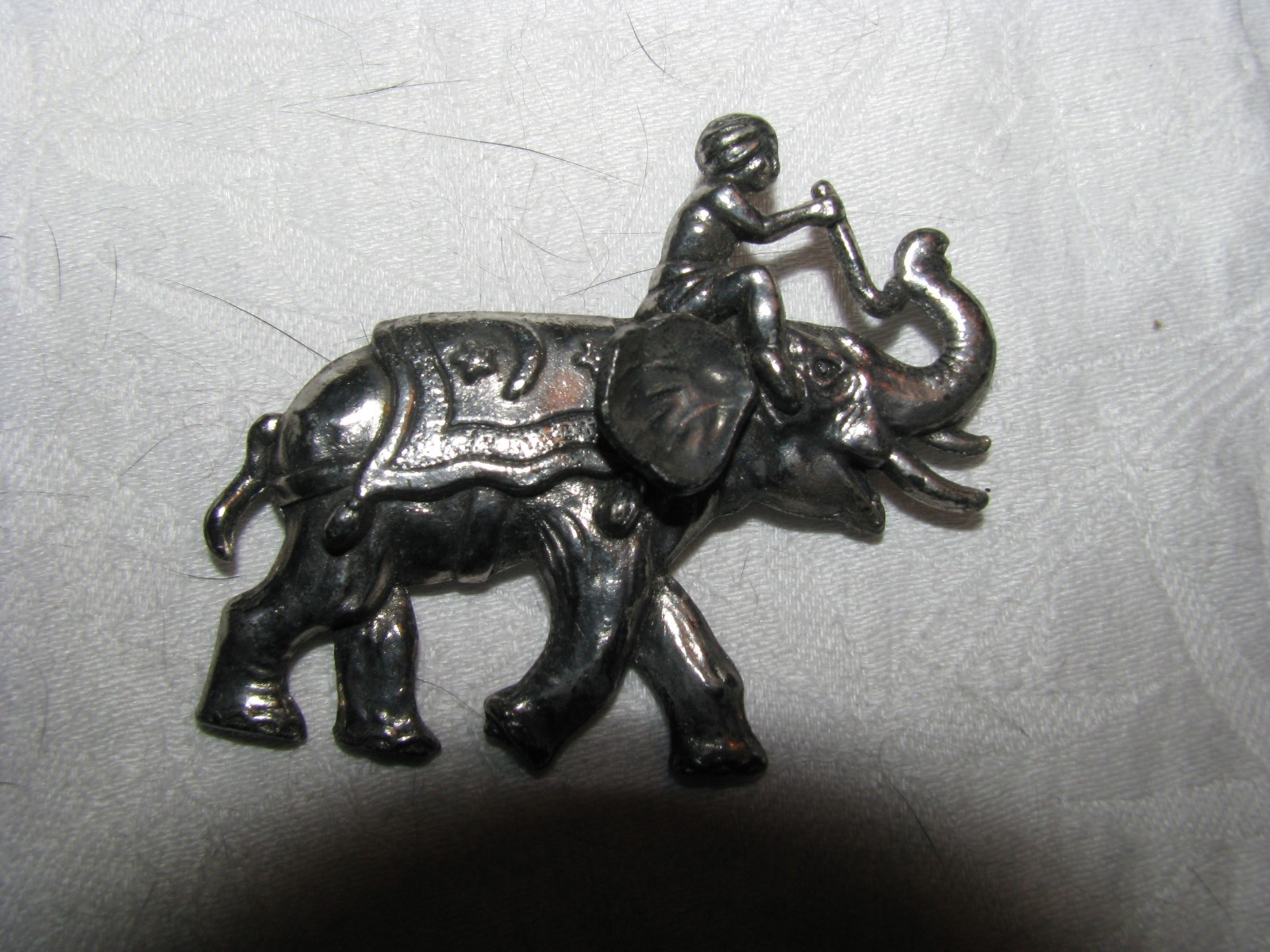 VTG Silver Metal Man Riding An Elephant Pins/Brooches Marked “C” on Back