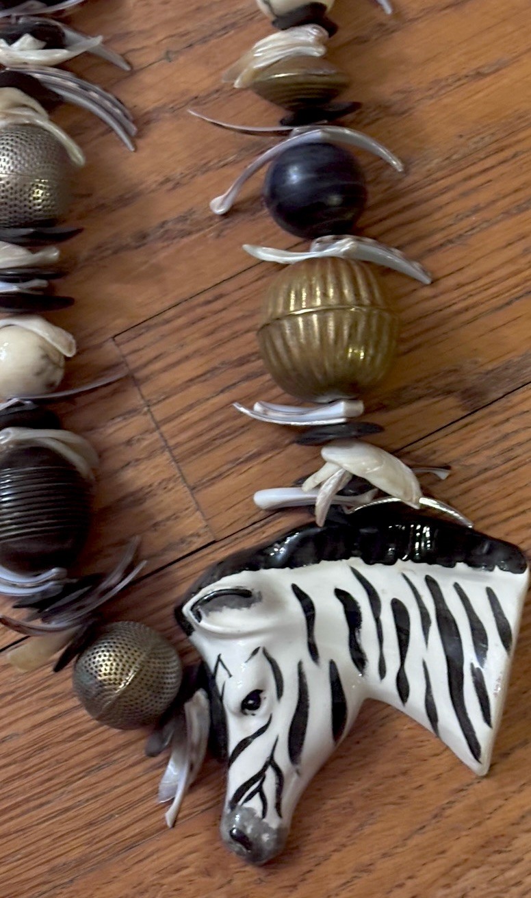 Boho Tribal Zebra Necklace Safari Statement Beaded Suede Cord Adjustable Chunky