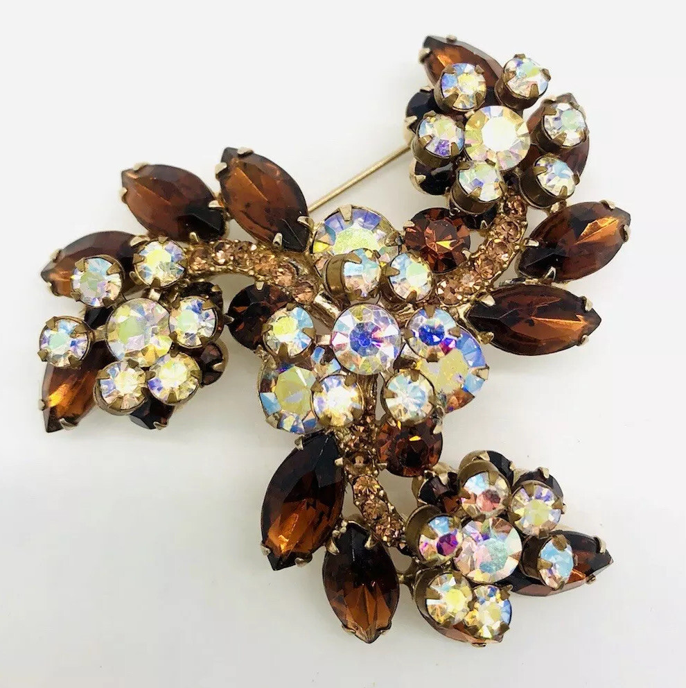 Large JULIANA Delizza & Elster Swirling AB Rhinestone Brooch Vintage Jewelry