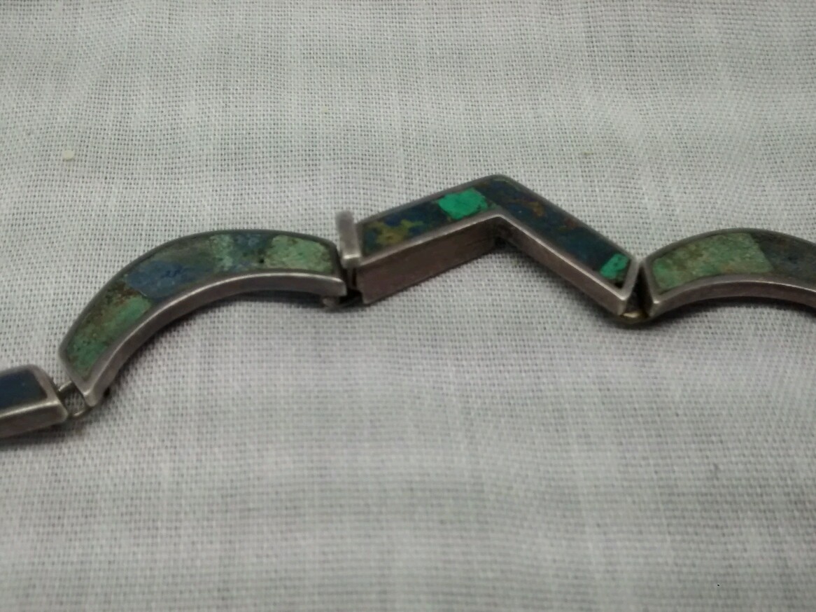 Pretty vintage Los Castillo Taxco sterling 925 turquoise inlay links necklace