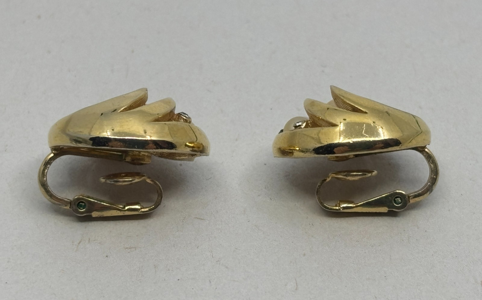 2 Pairs Vintage 1955-1980s TRIFARI Clip On Earrings Gold Tone