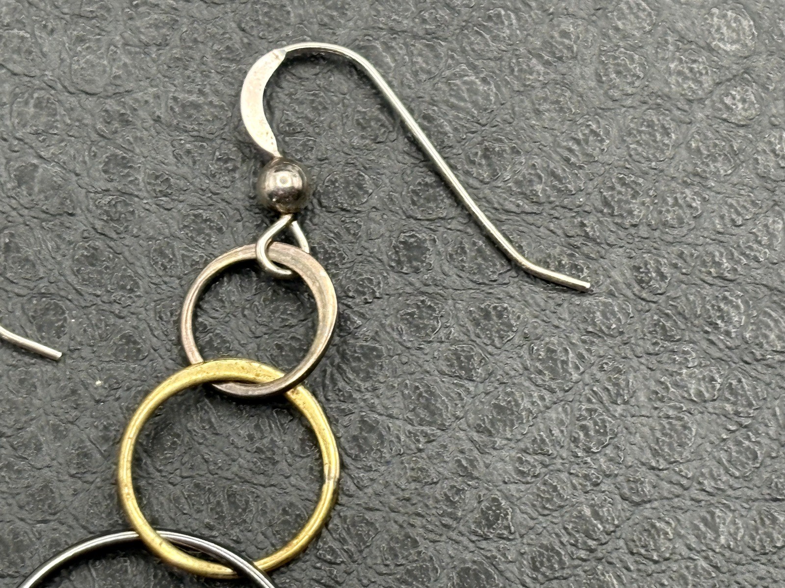 Sterling Silver Mixed Metal Try Color Interlocking Circle Dangle Drop Earrings