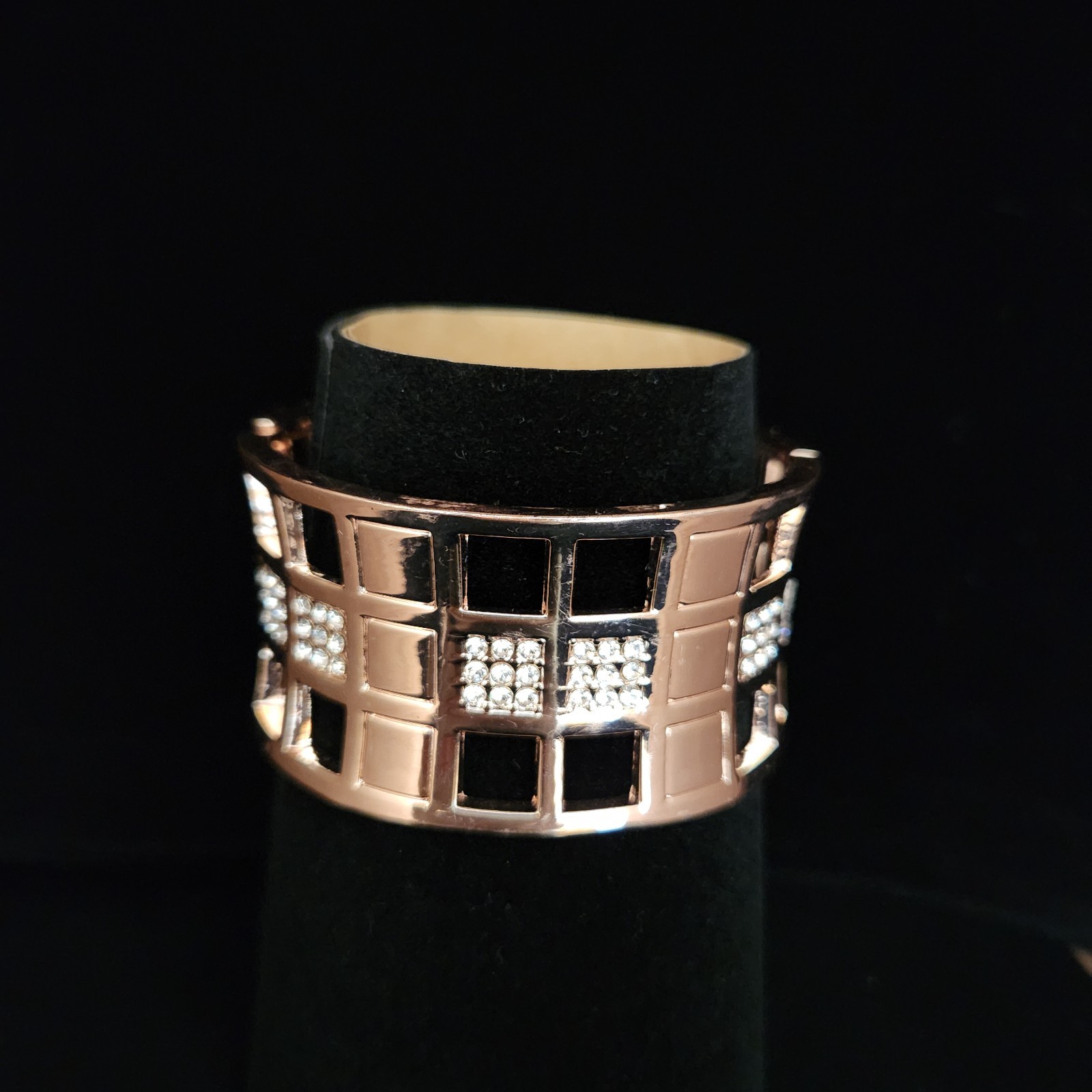 Rose Gold Tone Architectural Open Cuff Statement Bracelet Wide Modern 7″