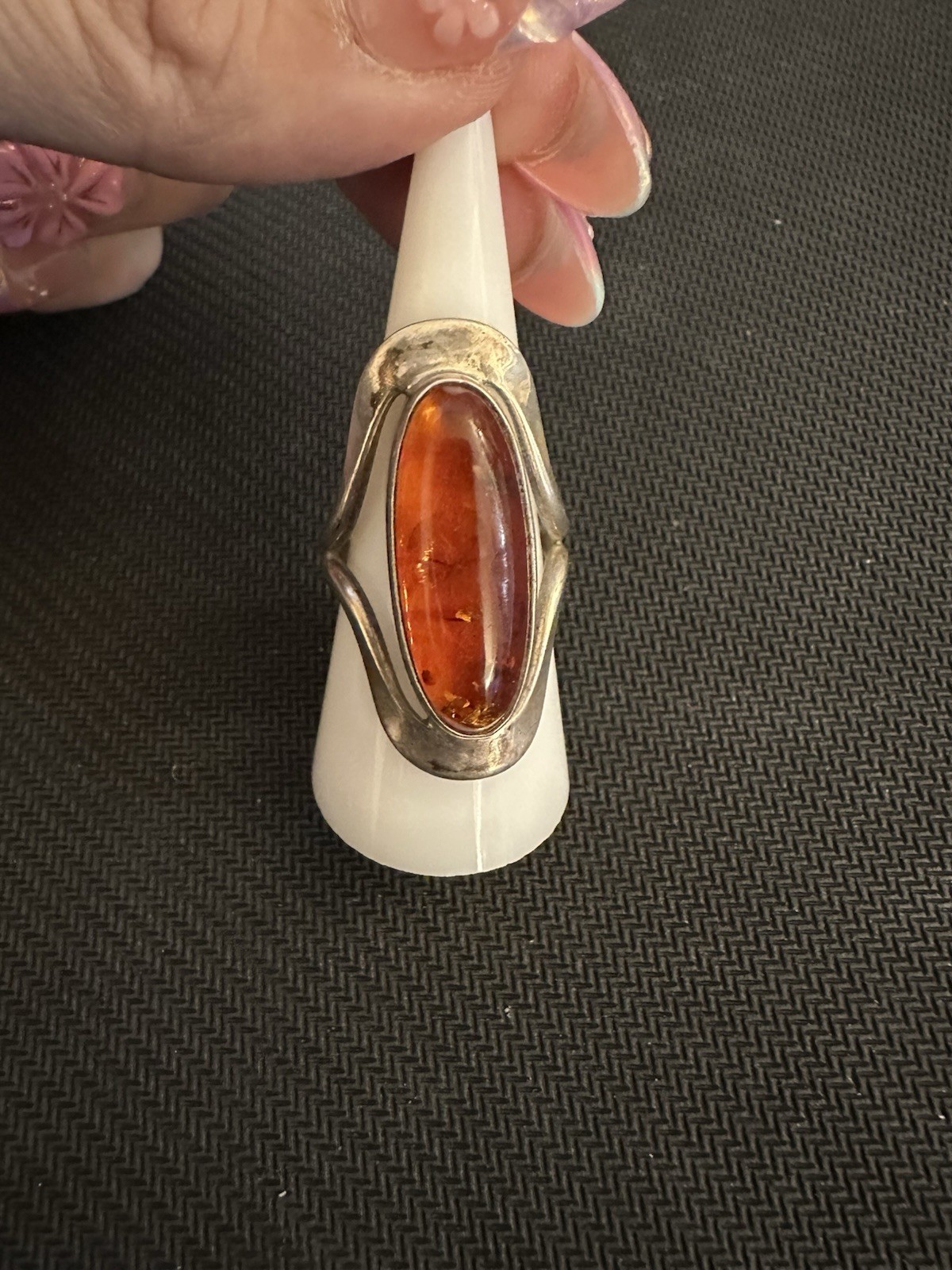 DDD Dominique Dinouart Mexico Sterling Silver 925 Amber Cocktail Ring, Size 8.25
