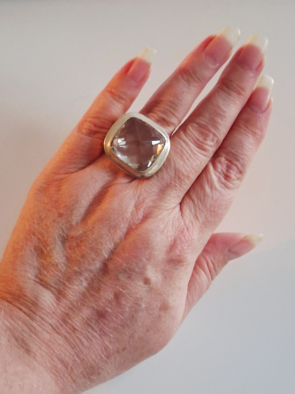 Huge Vintage Rock Crystal Clear Quartz Statement Ring Size 7.5 Sterling Silver