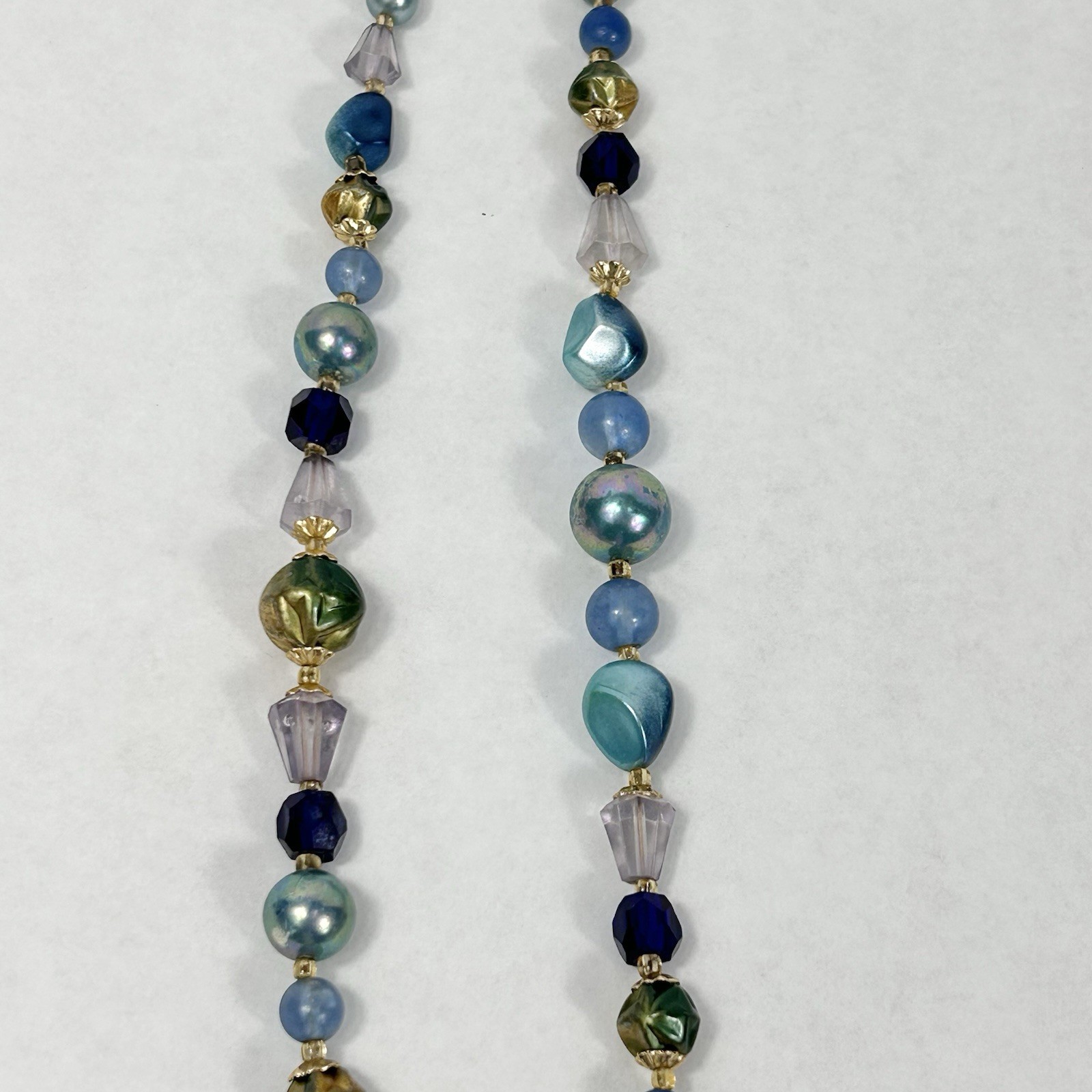 Vintage JAPAN Double Strand Blue Bead Necklace 17.5” Faux Pearl Acrylic Glass