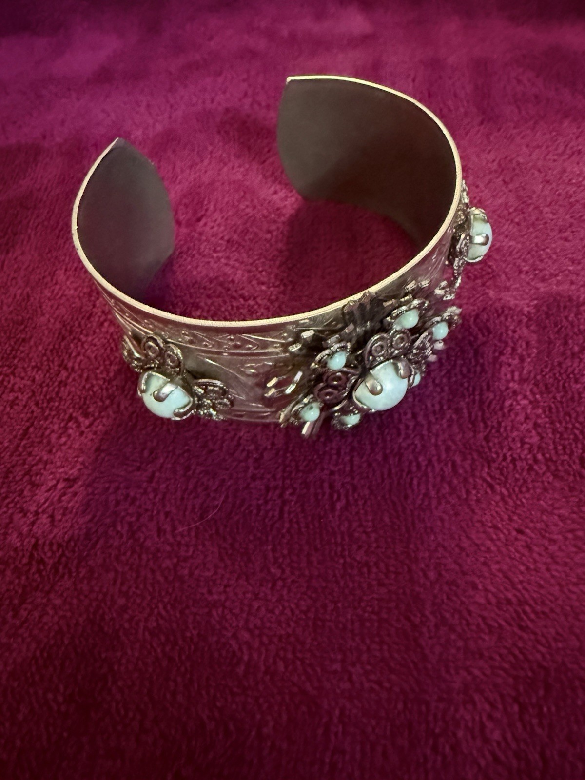 VTG Silver Tone Floral Cluster Turquoise Bracelet Southwestern ~ Beautiful