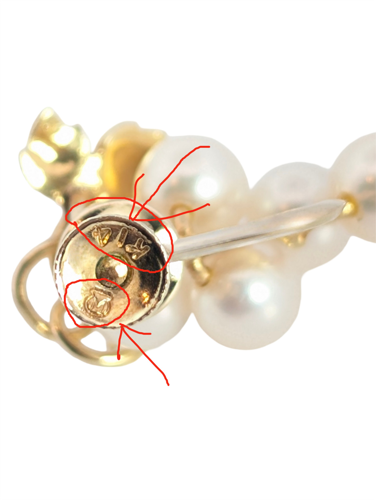 ESTATE JEWELRY MIKIMOTO 14K YELLOW GOLD EARRING 5.45mm PEARL LEAF SCREWBACK 7801