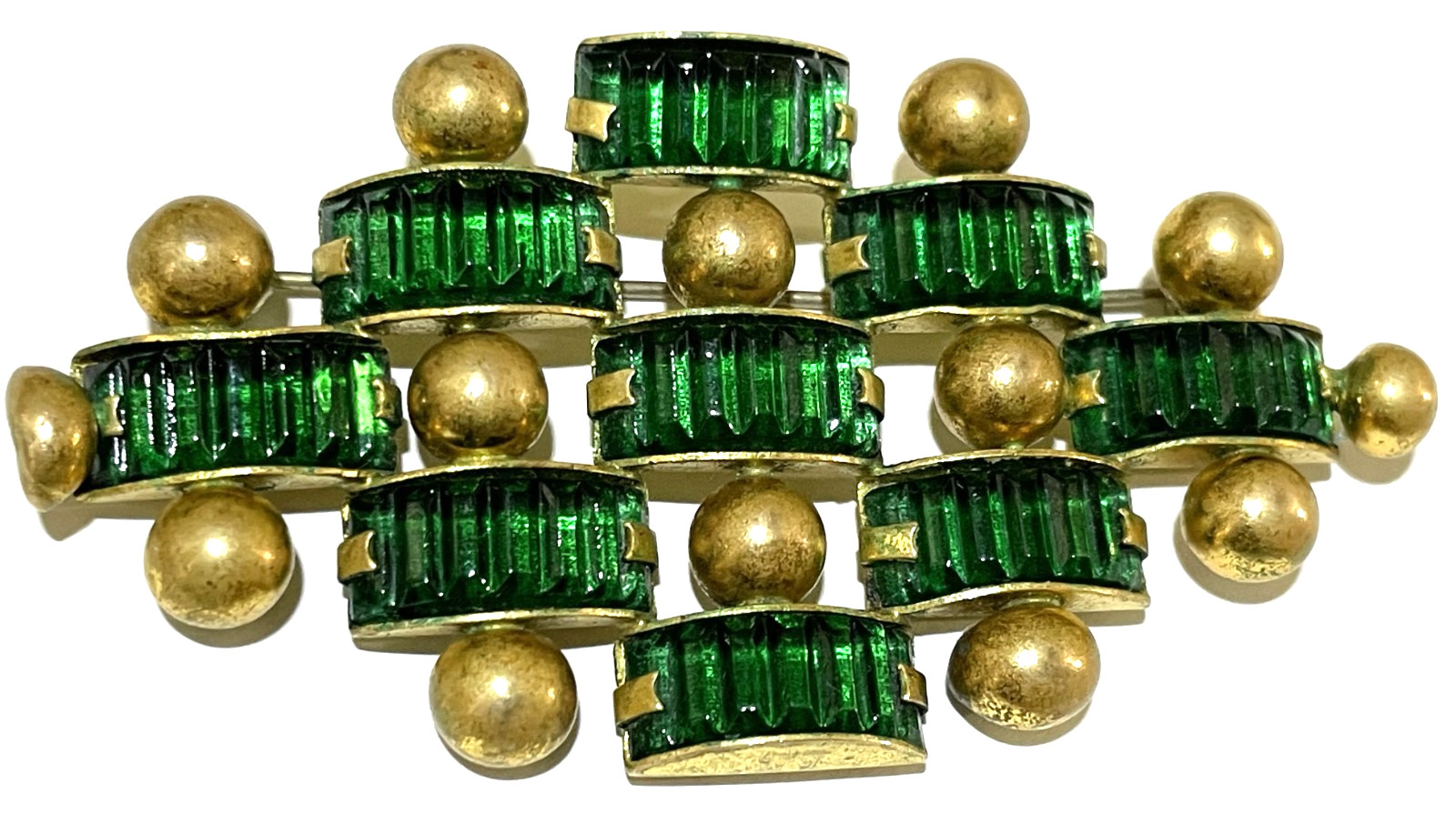 VINTAGE ART DECO EMERALD GREEN GLASS CRYSTAL RHINESTONE BUTTERFLY BROOCH