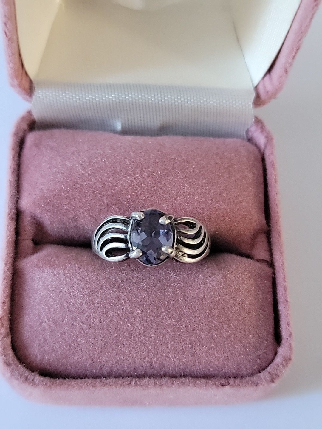 Vintage Dusty Blue Iolite Gem Stone Sterling Silver Ring 4.75″