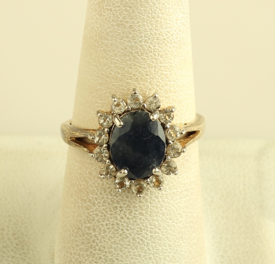 DBJ Sterling Silver Vermeil Genuine Sapphire and Diamond cocktail Ring