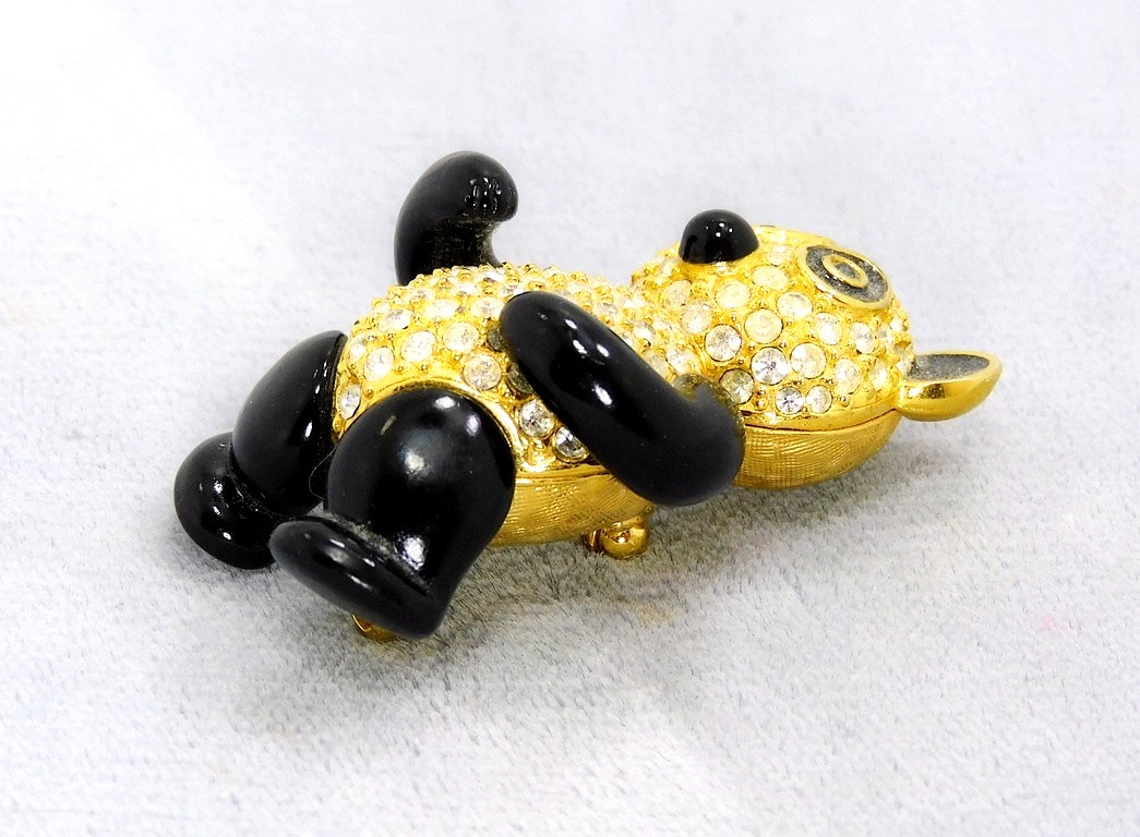 Joan Rivers Pave Crystal & Acrylic Articulated Panda Bear Brooch Costume Jewelry