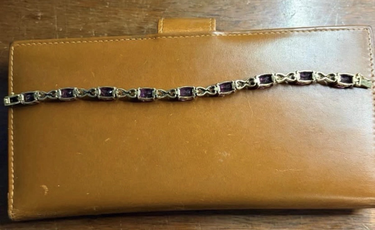 925 Sterling Silver Gold Plated Purple Gemstone Tennis Bracelet Vintage Style
