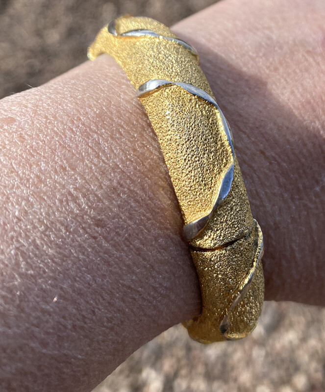 Vintage KJL GoldTone -Stamped with a capital S, Hinged and Signed Bangle