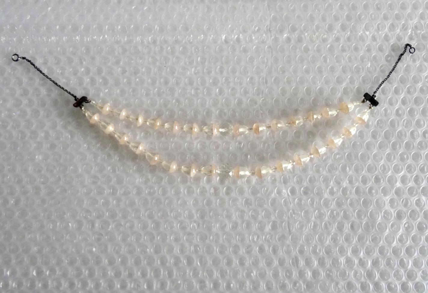 nECKLACE FACETED CRYSTALS PINK CHAMPAGNE GLASS DOUBLE STRAND VINTAGE neocurio