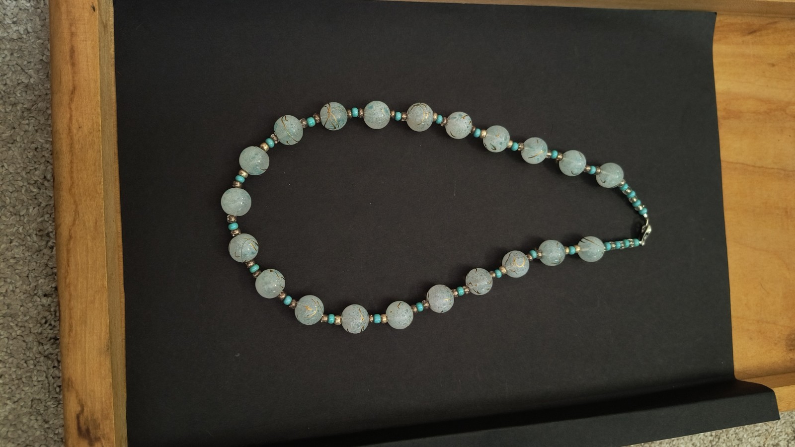VTG Turquoise & Hand painted Glass Beads / 18″ Necklace, 1900s Venetian Murano