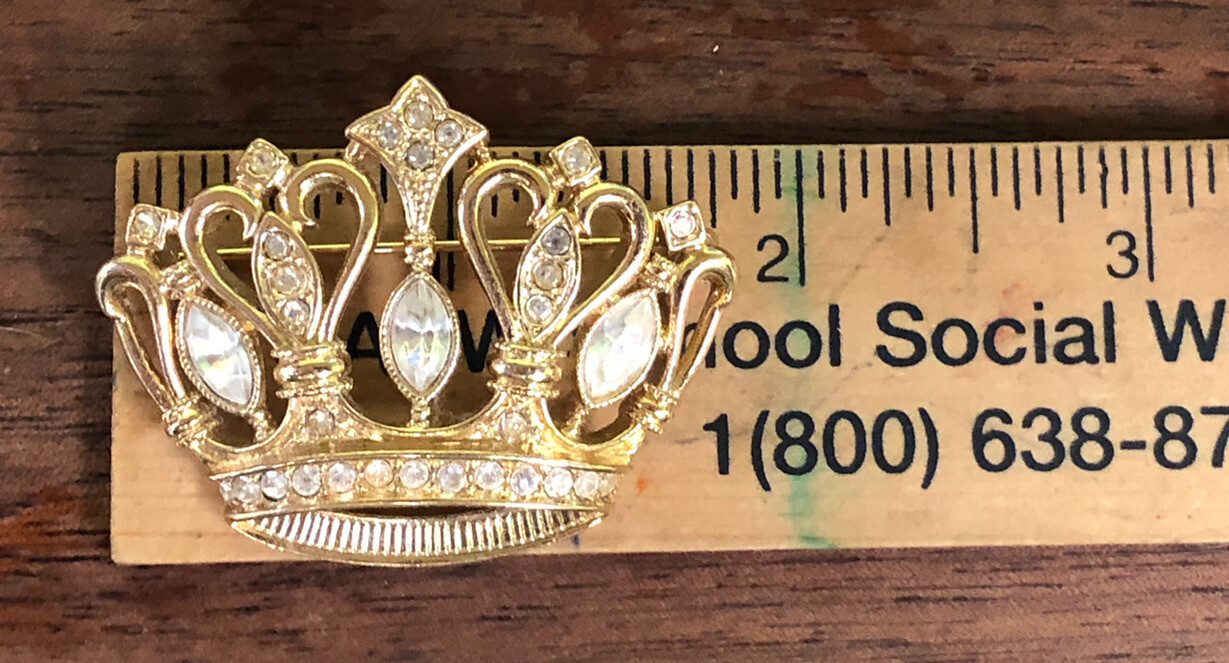 Estate Find, Signed KJL For Avon Crown With Rhinestones Brooch Pin