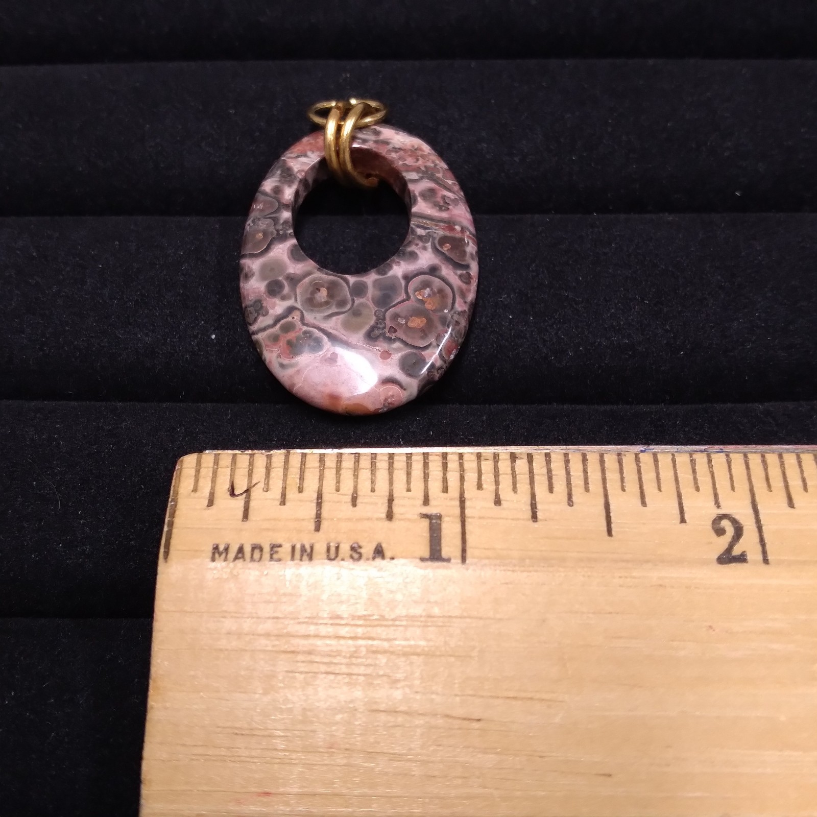 Pink Muted Color Stone Open Oval Pendant Gold Tone