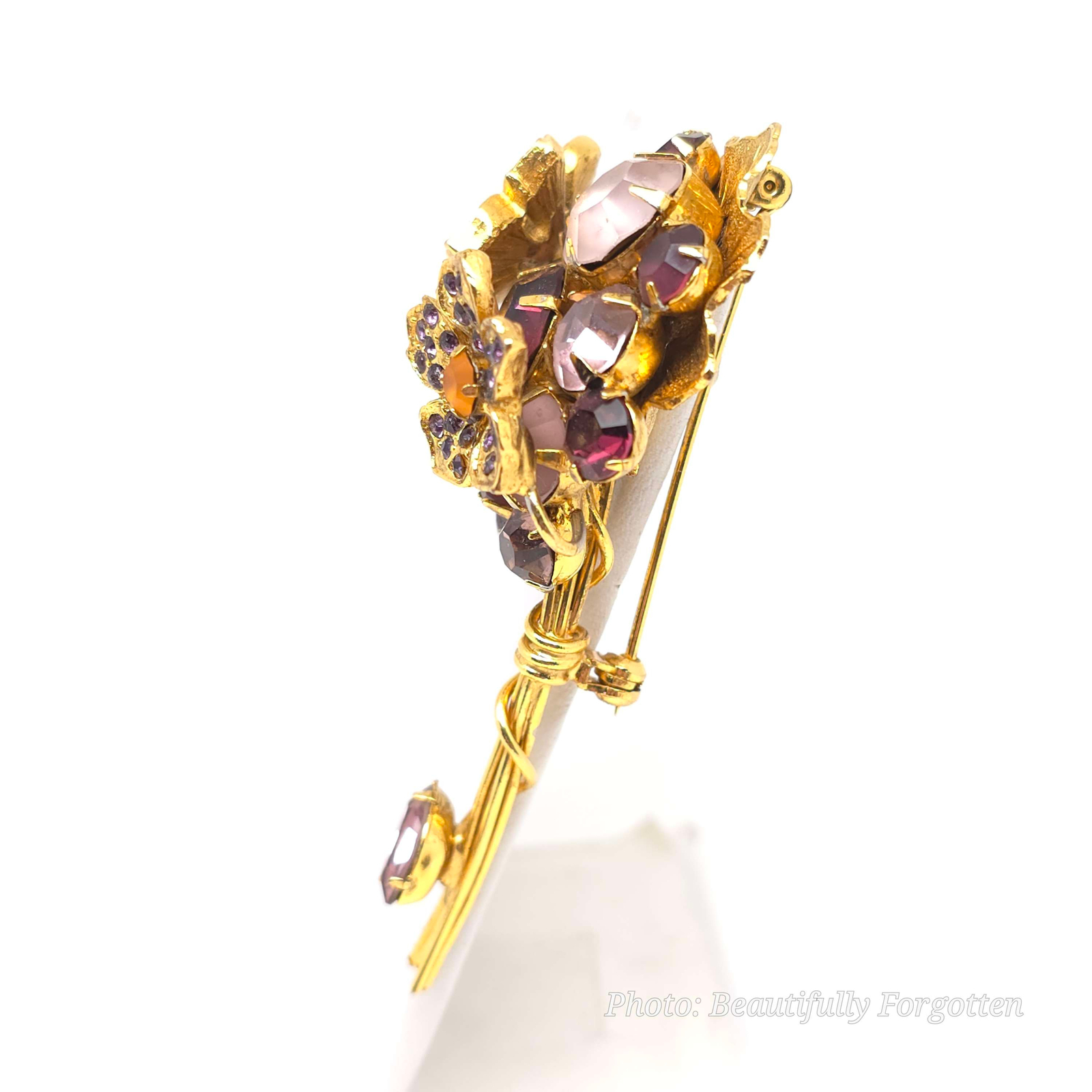 Signed RJ Graziano Purple Rhinestone Floral Bouquet Brooch