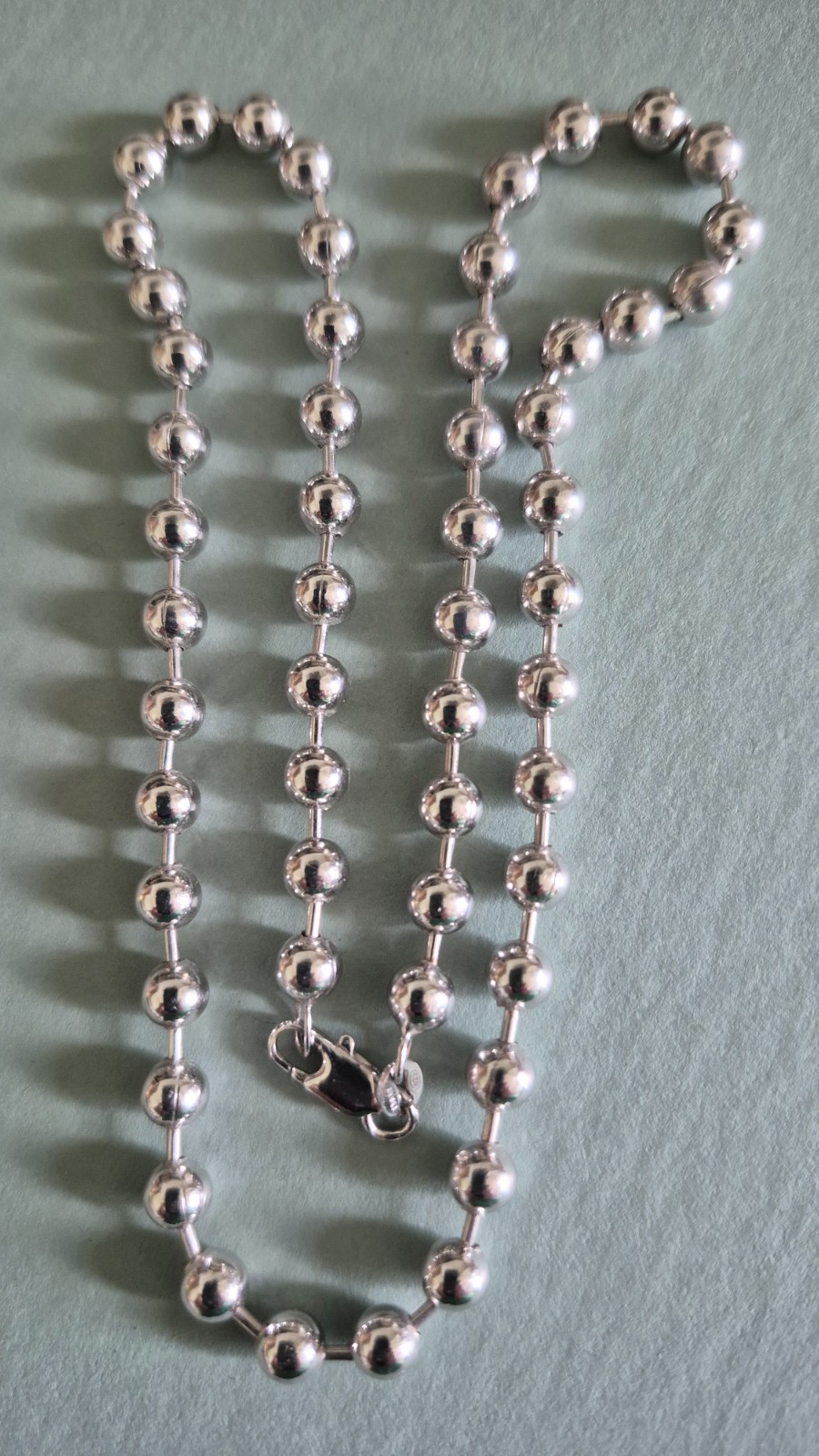 Older Sterling Silver 5mm Ball Bead Chain Necklace or Choker 16″ – 22.2gms