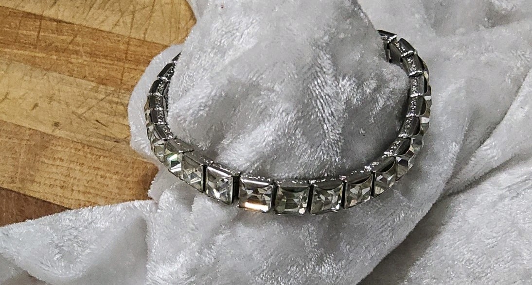 Vintage H&SO Sterling Silver White Glass Paste Rhinestone Tennis Bracelet 7.25In