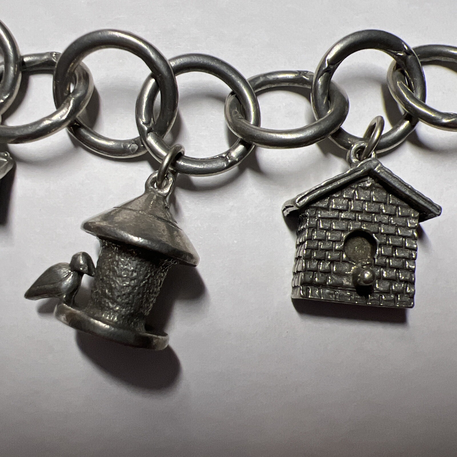 Vintage Jim Clift Pewter Signed Birdhouse/Bird Feeder Charm Bracelet Unique