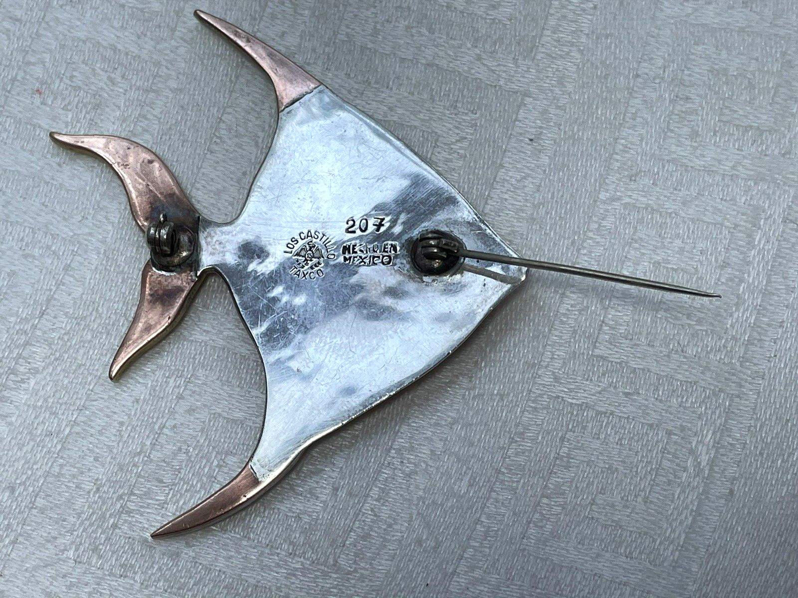 Los Castillo Vintage Mexican Sterling Silver Copper Brass Mixed Metal Fish Pin