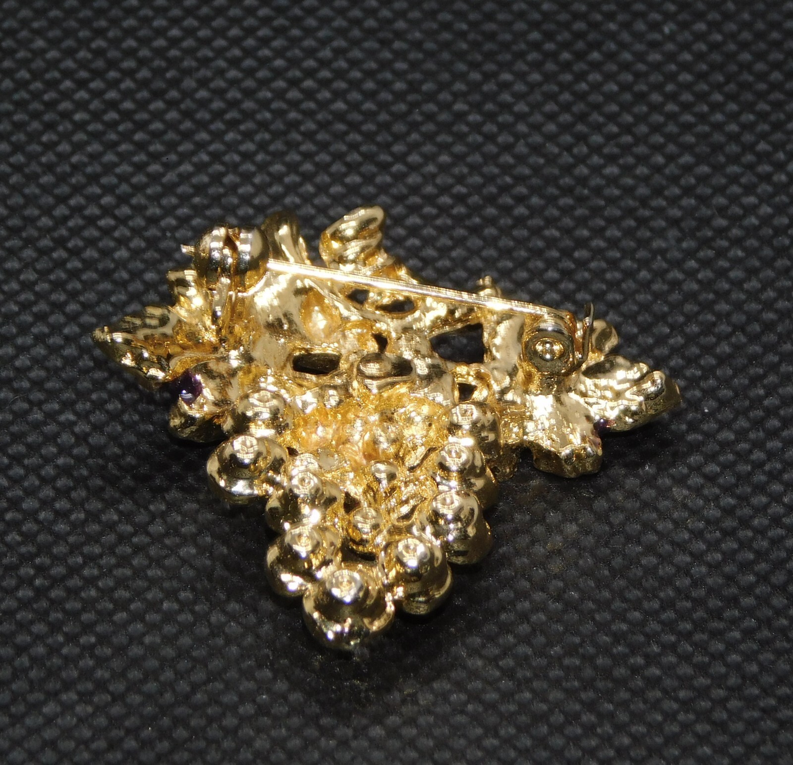 Grapes Vintage Pin Brooch Gold Tone White Rhinestone Purple Enamel Jewelry