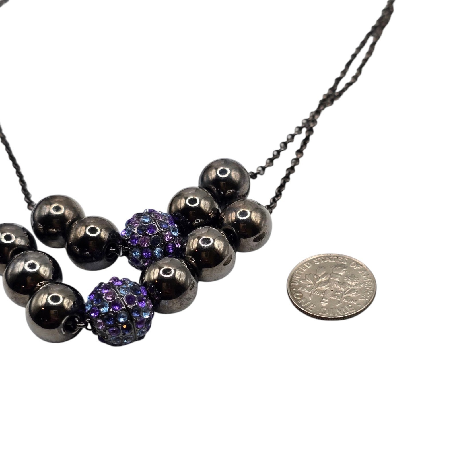 Necklace Liz Claiborne Choker Purple Rhinestones Black Charcoal 14″ 16″ SKU2416