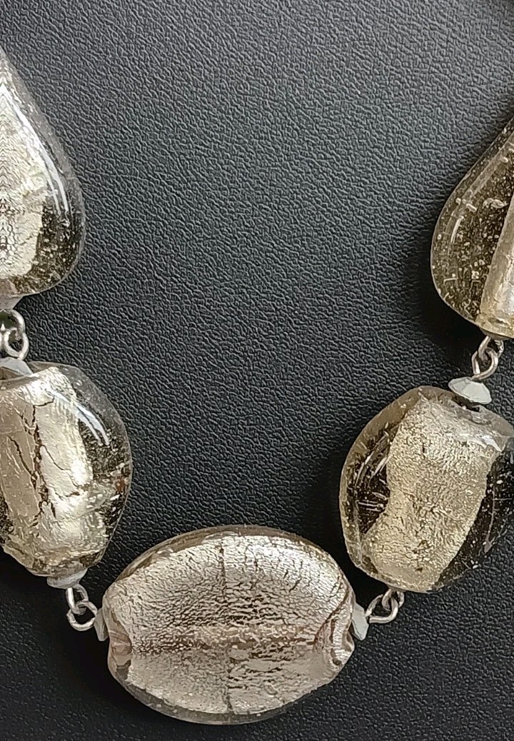 Vintage statement Necklace W/large Clear & Silver foil Beads In Different Shapes