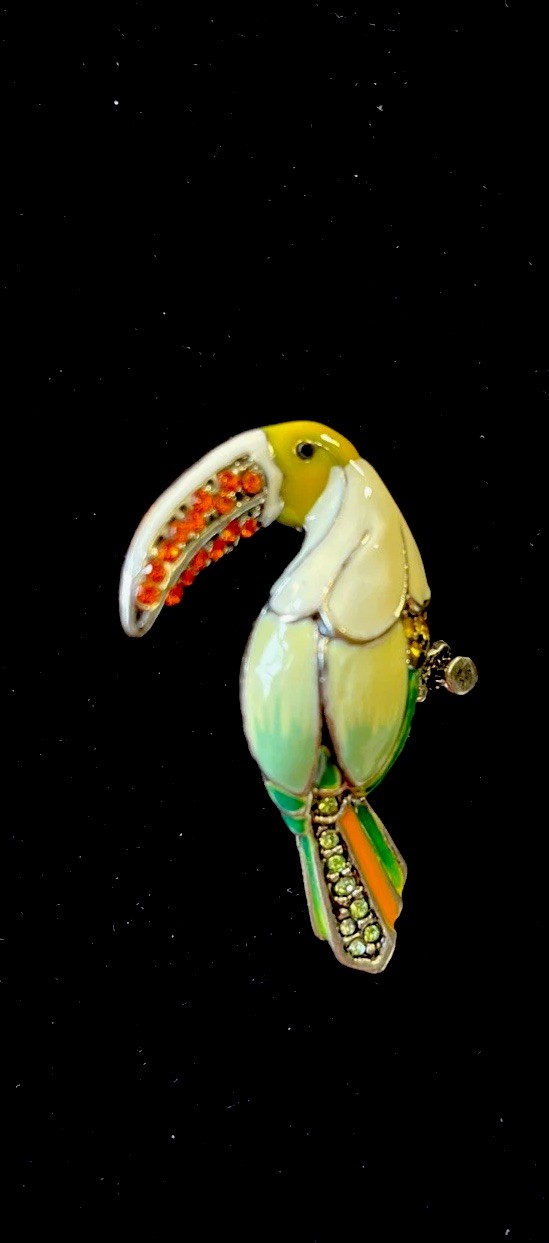 VTG Enamel Rhinestone Lucite Silver Metal Alloy Wire Rhinestone Bird Brooch 1950